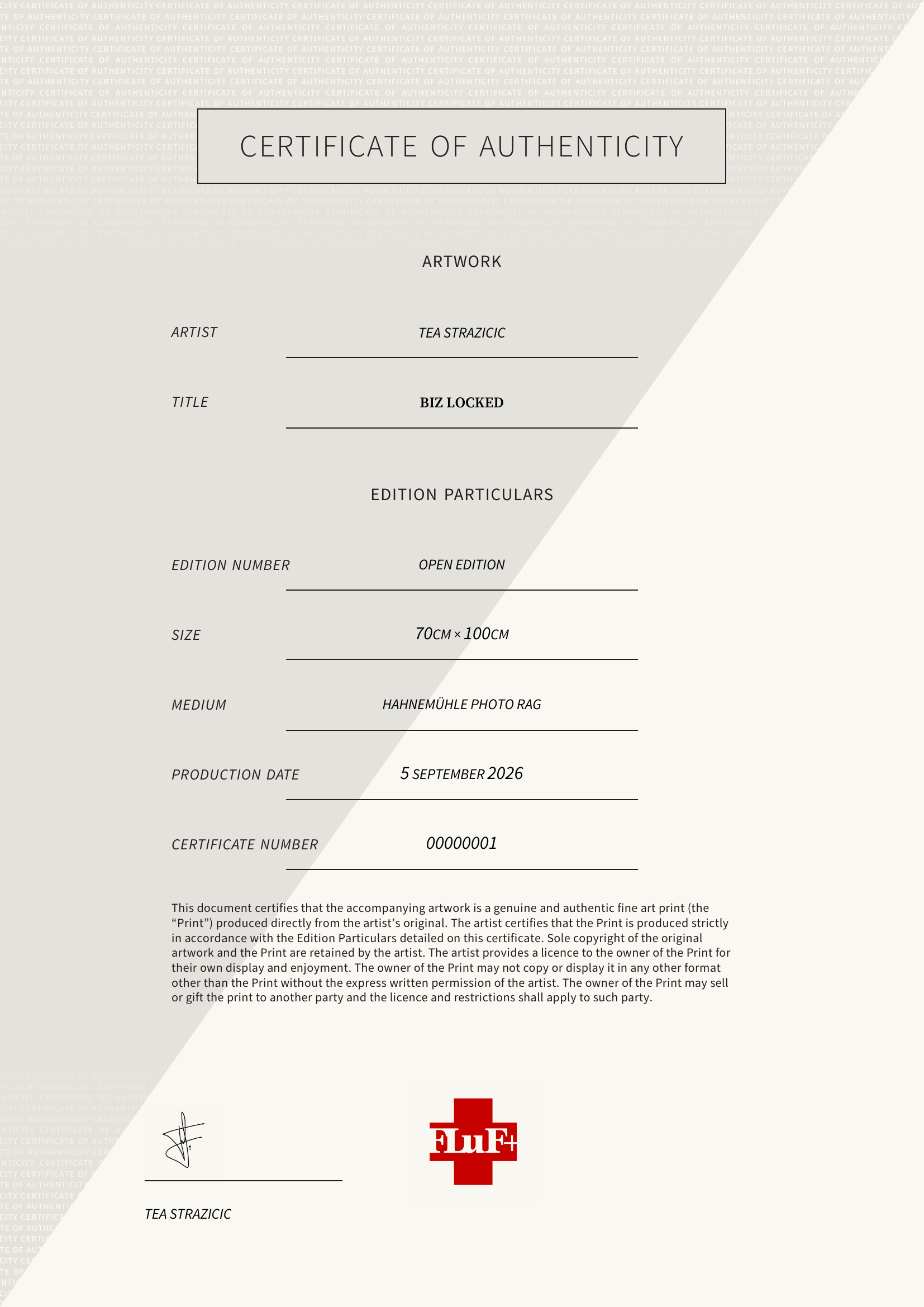 Biz Locked — Certificate of Authenticity